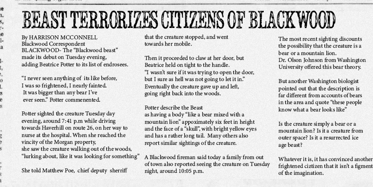 newspaper about the blackwood beast